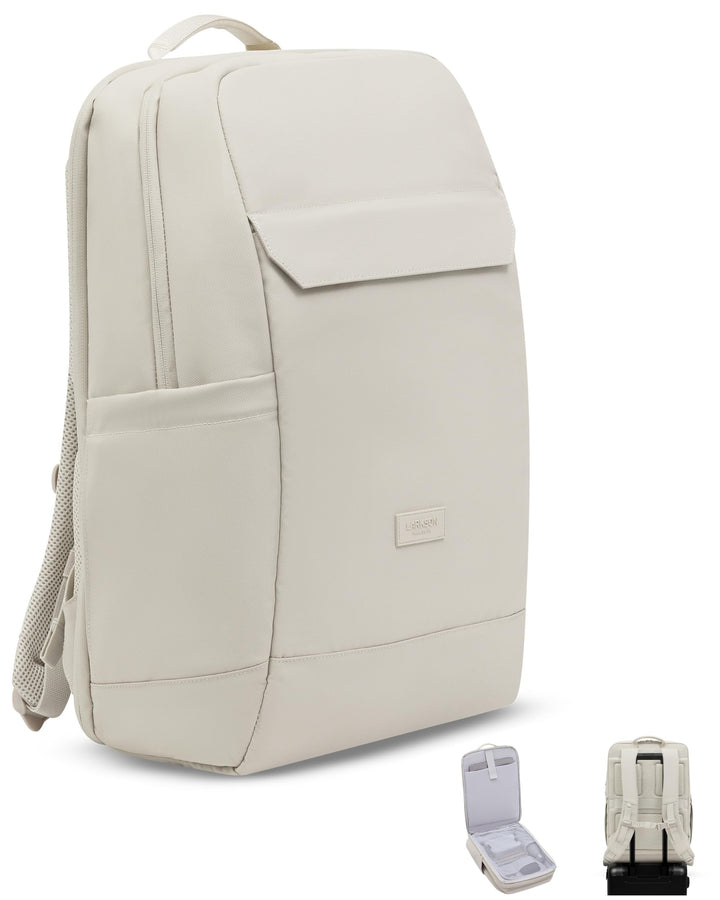 LARKSON Business Laptop Rucksack Herren Beige - Bjarne - Grosser Arbeitsrucksack mit 17 Zoll Laptopf