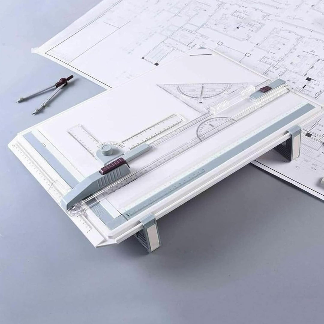 A3 Zeichenbrett 51×37cm – Verstellbarer Zeichenwinkel, Profi-Zeichenplatte mit Schiebelineal, T-Quad