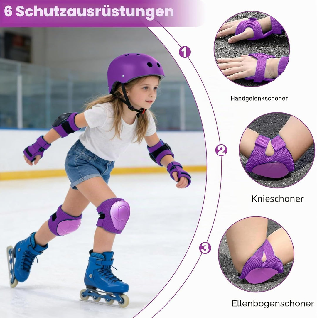 Knieschoner Kinder mit Helm, Schonerset Kinder Helm 3–9 Jahren, Knieschützer Inliner Kinder Schutzau