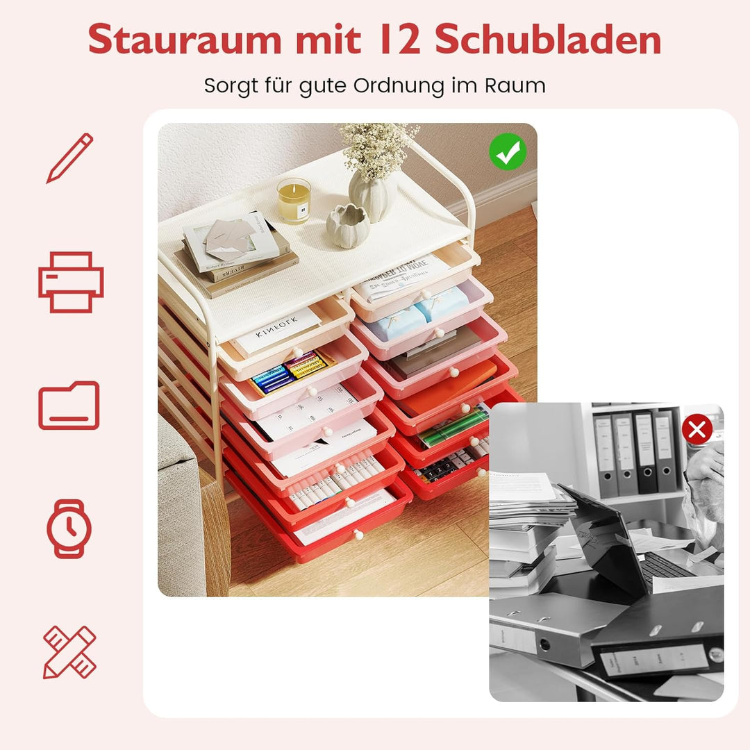 COSTWAY Rollwagen mit 12 stapelbaren Schubladen, Schubladenwagen Rollcontainer mit Metallgestell & A
