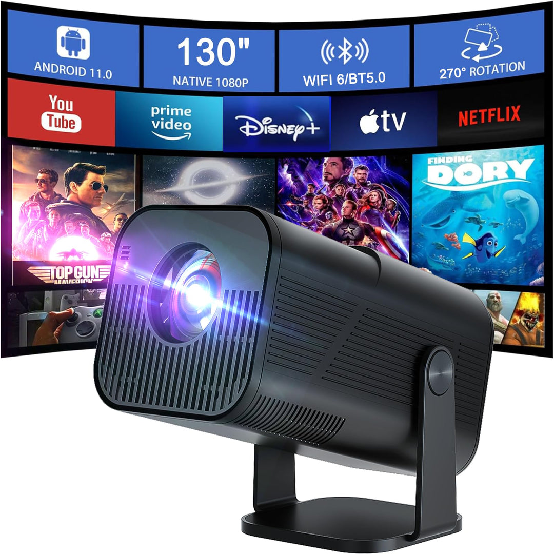 Beamer Mini Projektor mit Android 13 WiFi 6 Bluetooth 5.2 Mini Beamer 4K 1080P Unterstützung Automat