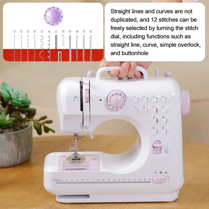 Fyearfly Haushalts Nähmaschine, 505A 12 Stiche Tragbar Mini Doppelfaden Nähmaschine, Professionelle
