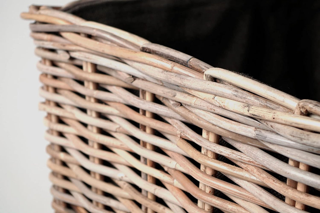 Kobolo Kaminholzwagen mit Rollen Holzkorb für Kaminholz -Rattan- mit Innenfutter aus Jute