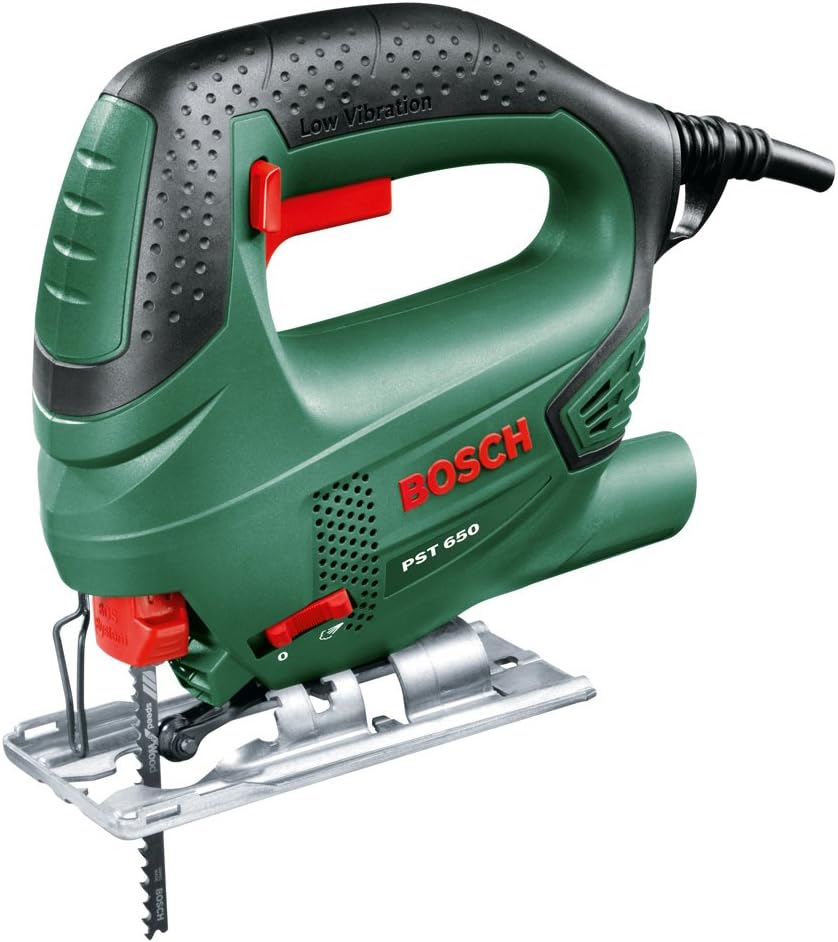 Bosch Stichsäge PST 650 (Schnitttiefe in Stahl/Holz 4mm/65mm, im Koffer) + 10tlg. Stichsägeblatt Set