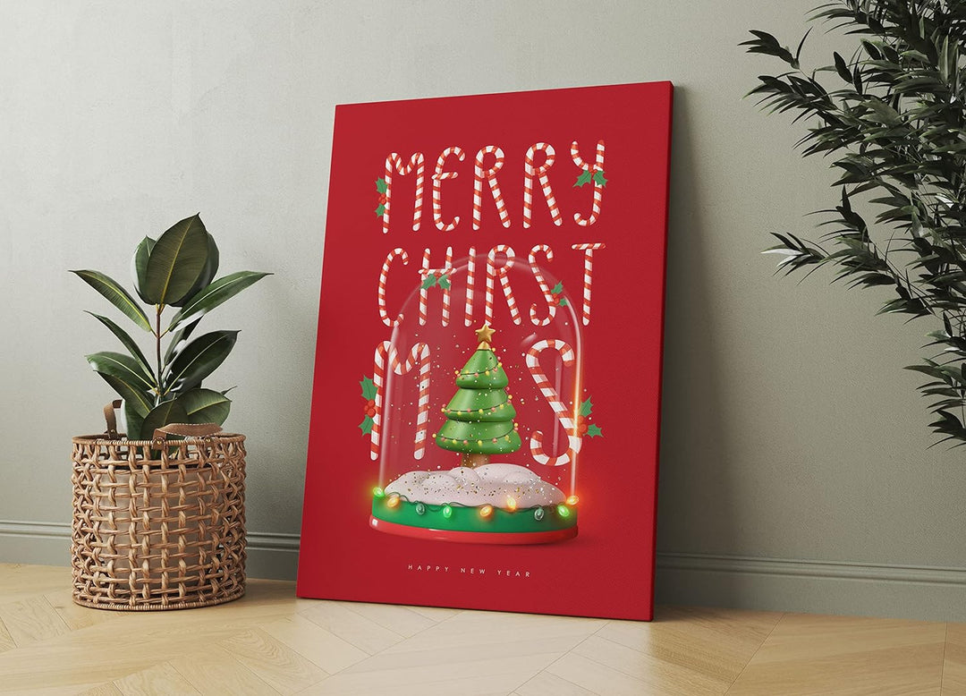 Pixxprint Weihnachts Collection - Schriftzug Glaskugel als Leinwandbild | Grösse: 100x70 cm | Wandbi