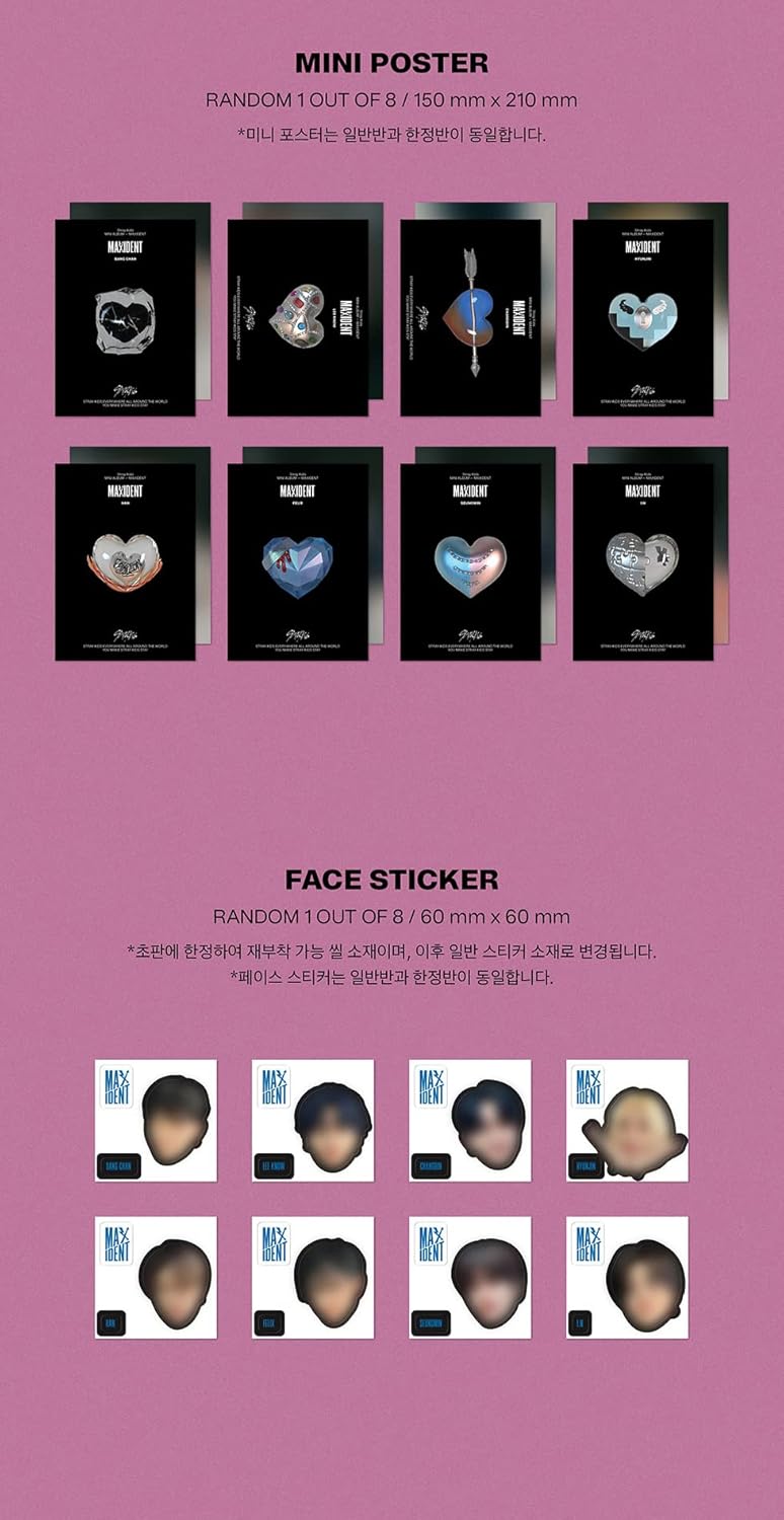 Stray Kids - MAXIDENT [Heart Ver.] Album CD-R+Photocards+Face Sticker+Mini Poster+Photobook+Lyrics P