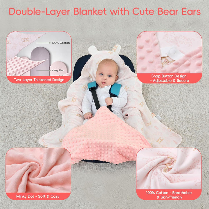 LAT Baby Einschlagdecke Babyschale, Decke Kinderwagen 90x90cm, Baumwolle Universal Babydecke Doppels