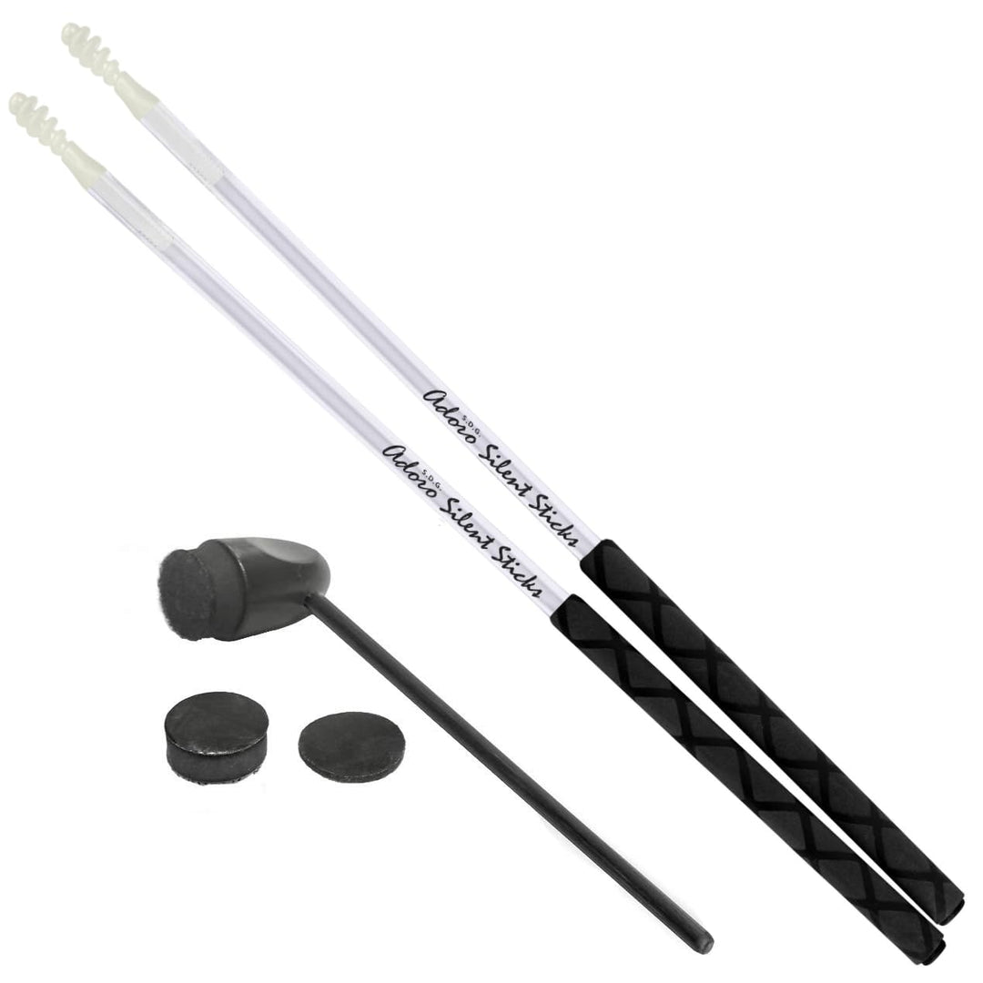 Adoro Silent Sticks & Bassdrum Beater Set - leise Drumssticks & Bass Drum Beater für Akustik Schlagz