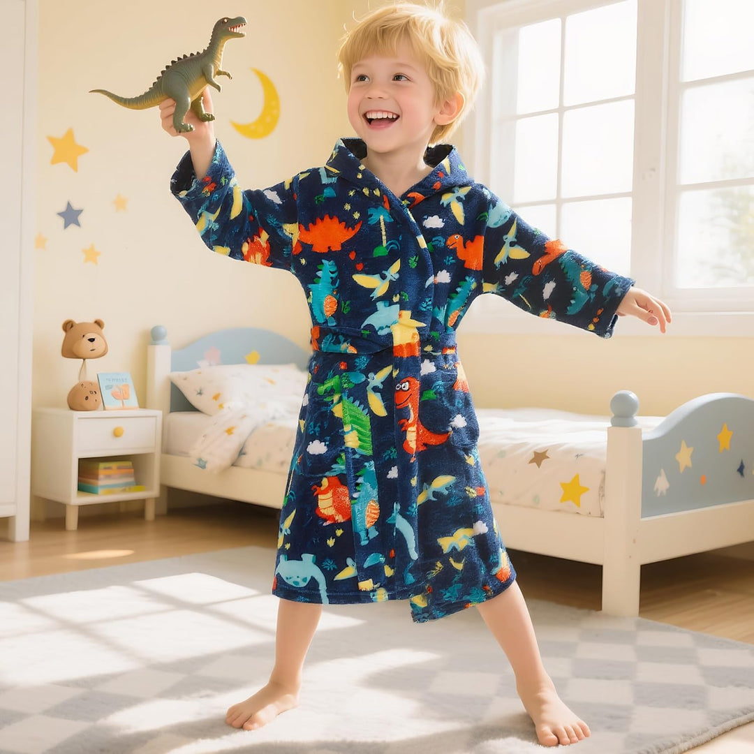 FILOWA Bademantel für Kinder Mädchen Jungen Fleece Kinderbademantel mit Kapuze, Flanell Flauschig Mo