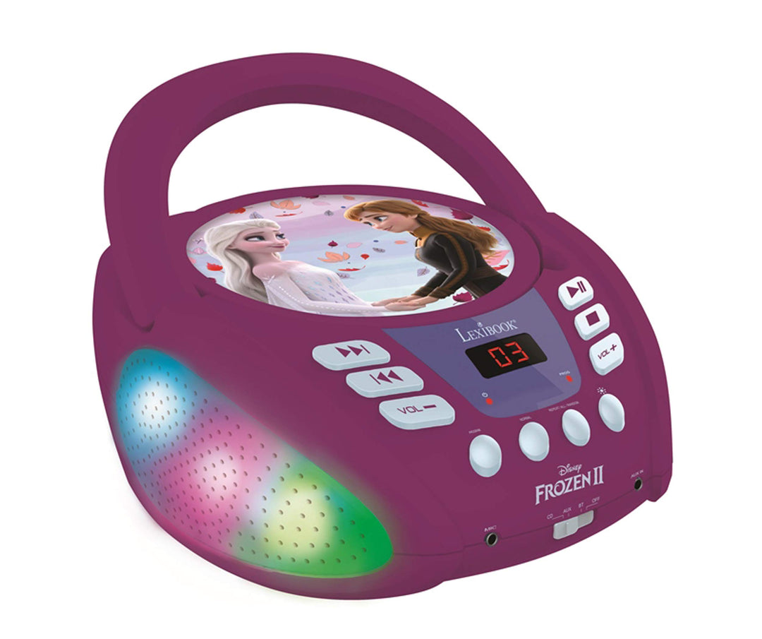 Lexibook, Die Eiskönigin, Bluetooth-CD-Player für Kinder, tragbar, mehrfarbige Lichteffekte, Mikrofo