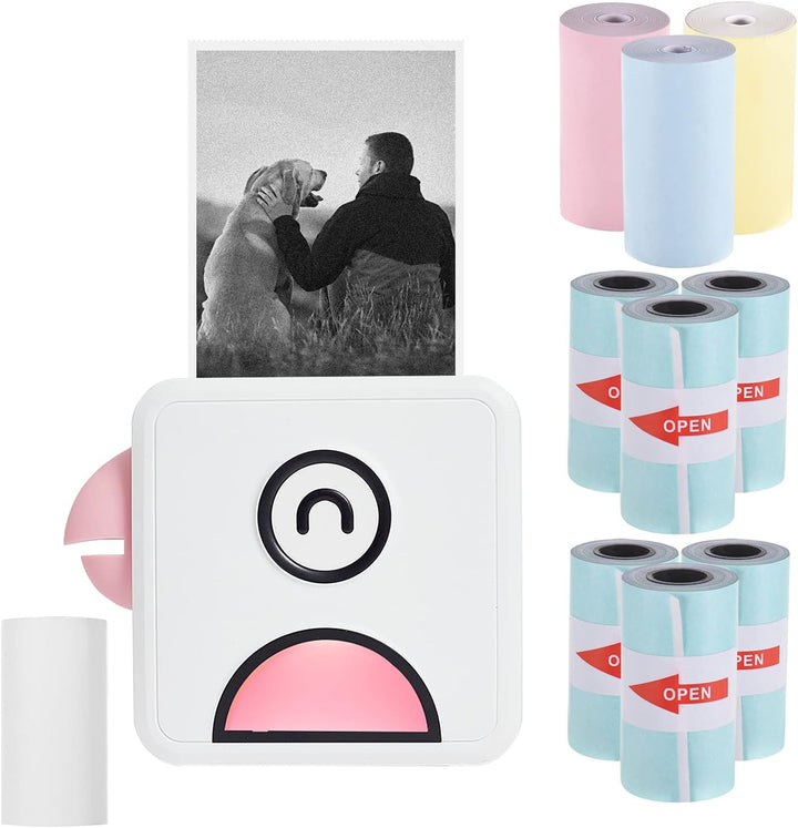 Bisofice Poooli Fotodrucker für Smartphone, Drahtlose BT-Verbindung, 6 Rollen Selbstklebendes Thermo