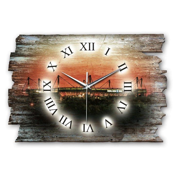 Kreative Feder Dortmund Stadion Landhaus Shabby Style Designer Wanduhr Funkuhr aus Holz *Made in Ger