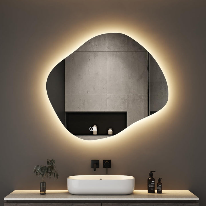 Boromal Asymmetrischer Spiegel mit Beleuchtung, Wandmontage, LED Spiegel mit Beleuchtung, 84x74cm, B