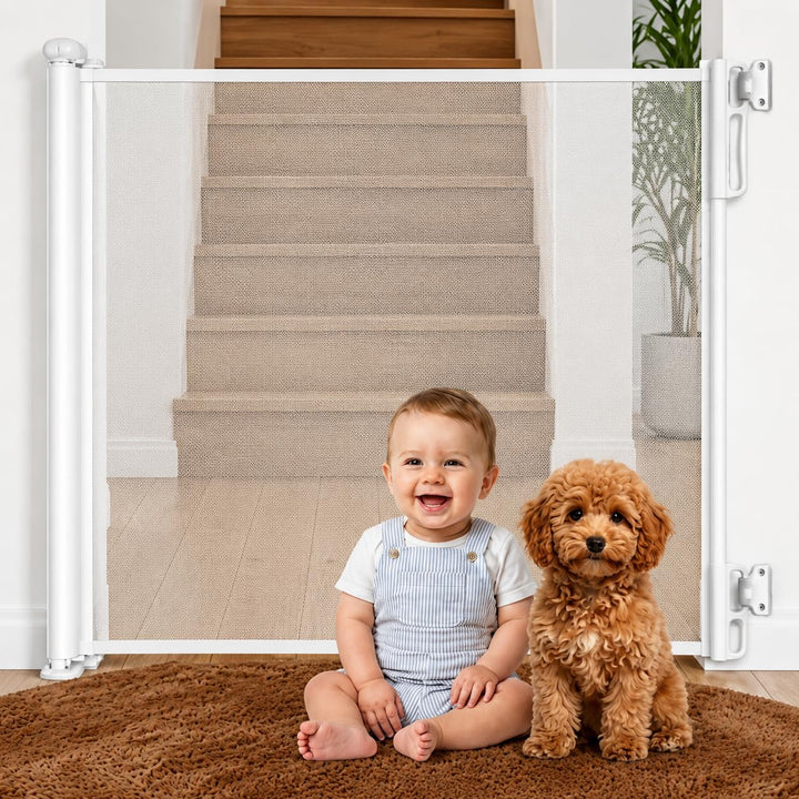 Twinky® Treppenschutzgitter 80 x 130 cm, ausziehbar für Babys und Haustiere Weiss, Weiss