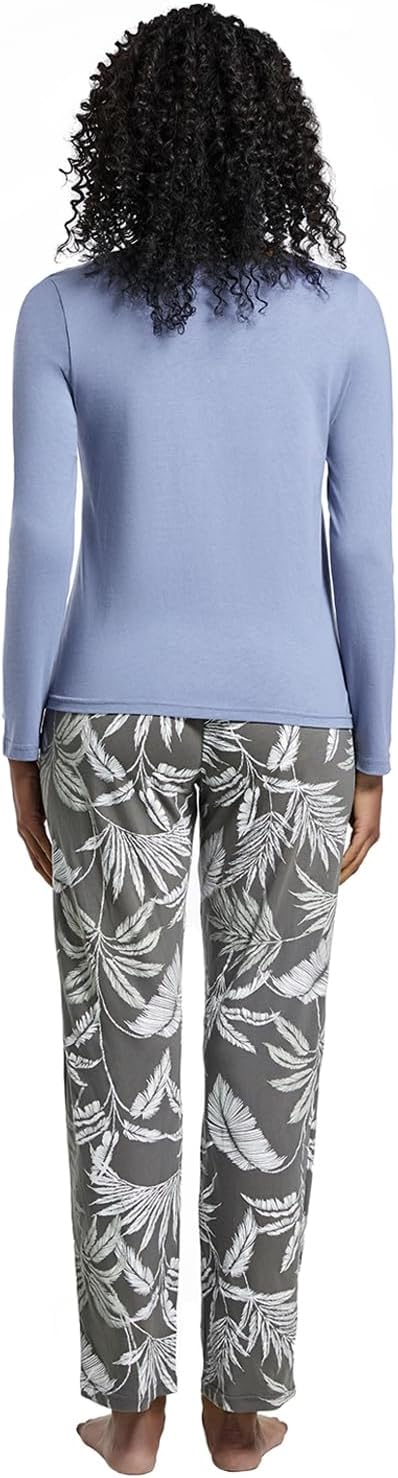 Mnamo Damen Schlafanzug Weich Gestricktes Pyjama Set Gemütliche Nachtwäsche Baumwolle und Modal Atmu