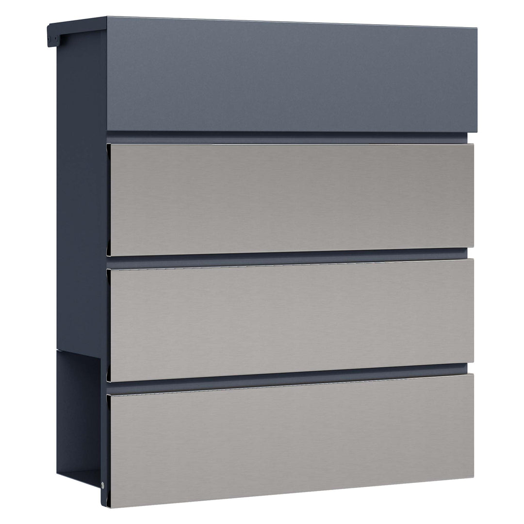 Briefkasten V64 Anthrazit und Edelstahl 410 x 130 x 370 mm, Wandbriefkasten mit Schloss, Soft Close