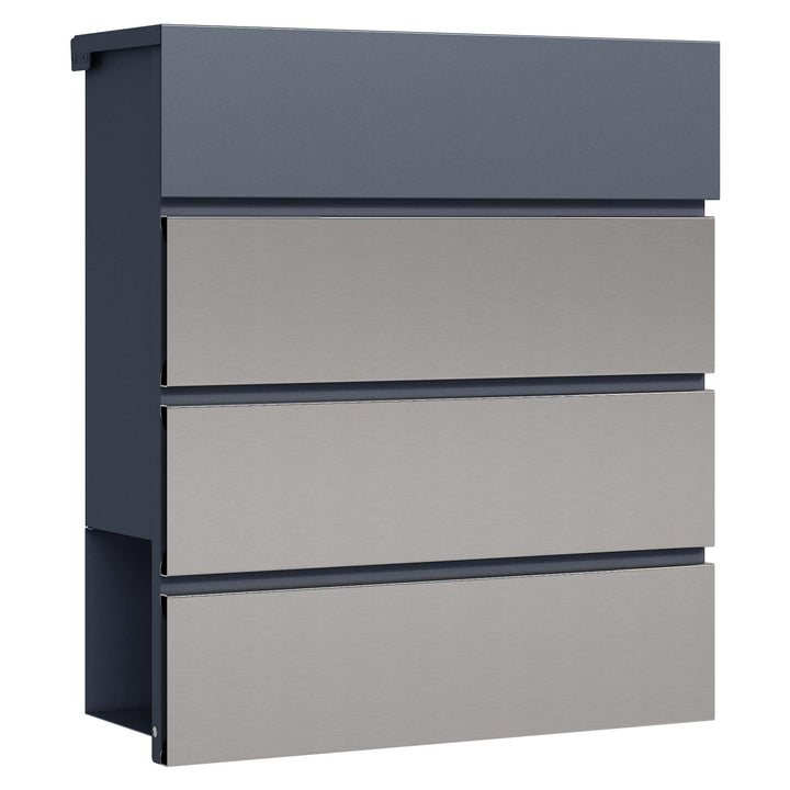 Briefkasten V64 Anthrazit und Edelstahl 410 x 130 x 370 mm, Wandbriefkasten mit Schloss, Soft Close
