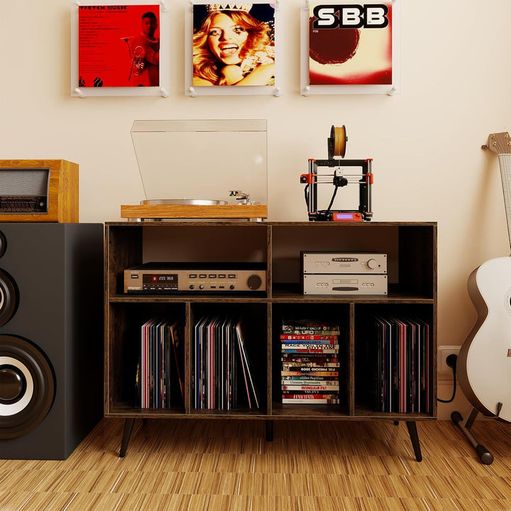 COSTWAY Plattenspielerständer mit Ladestation, Plattenspielerschank mit Vinyl-Aufbewahrungsregalen,