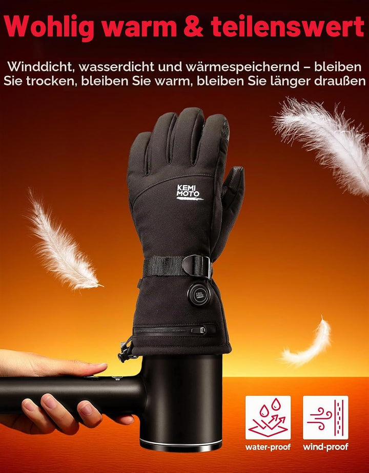KEMIMOTO Beheizbare Handschuhe mit 2500mAh Akku, Elektrisch Winter Thermohandschuhe Herren und Damen