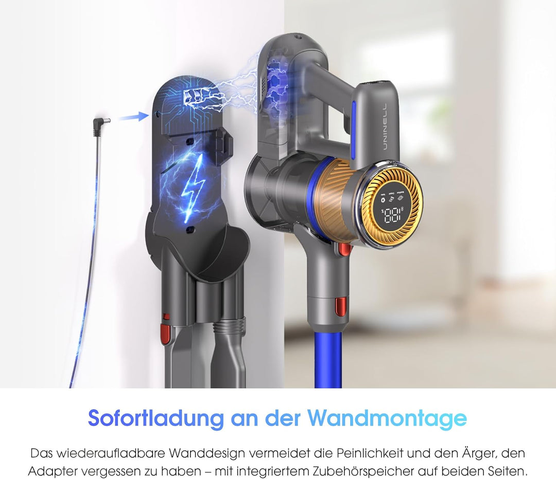 UNINELL HOME Akku Staubsauger 45000Pa/450W/60Min,Staubsauger Kabellos Selbstladender mit LED-Display