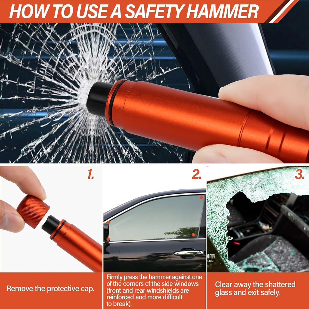 Nothammer Auto mit Gurtschneider, Sicherheitsgurtschneider Notfallhammer mit Halterung und Testglas,