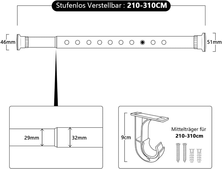 Vailge Teleskopstange Gardinenstange Vorhangstange ohne Bohren, Verstellbare Teleskopstange Klemmsta