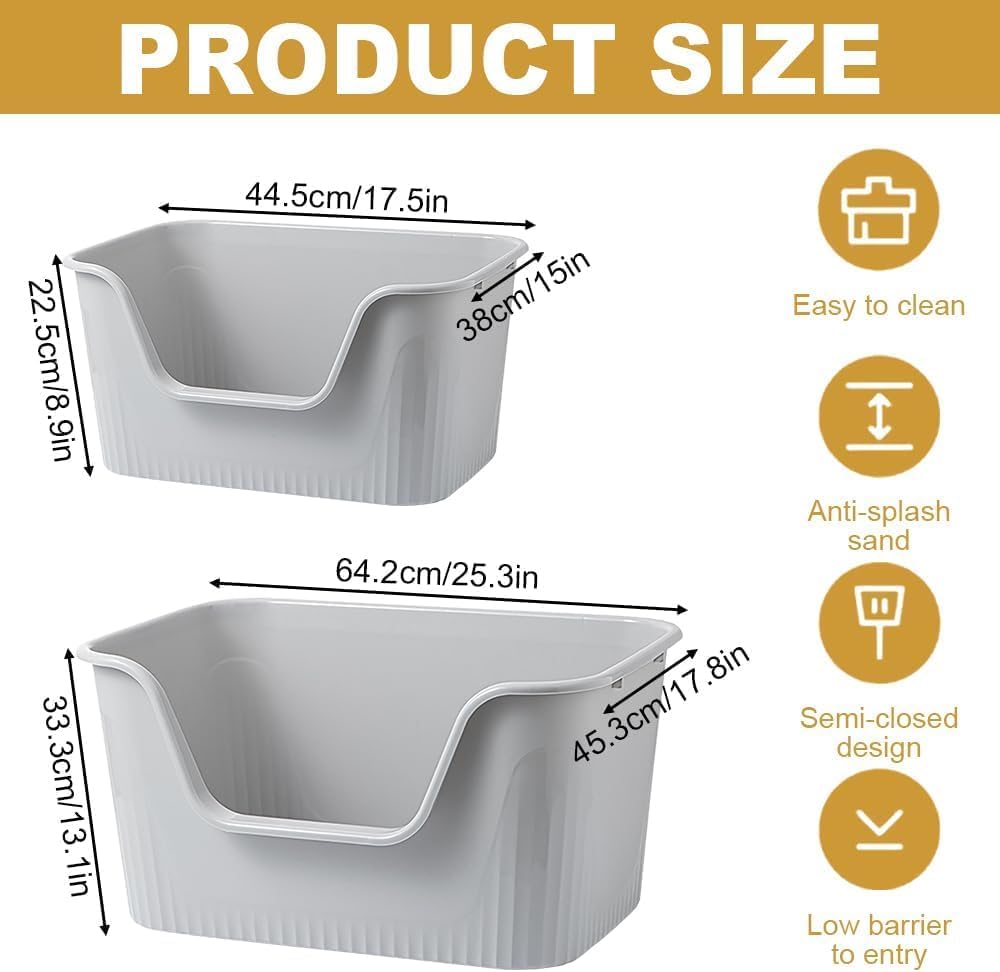Katzenklo Offen Gross 64x45x33cm, Katzentoilette Hoher Rand Ohne Deckel Katzen Klo Cat Litter Box Sp