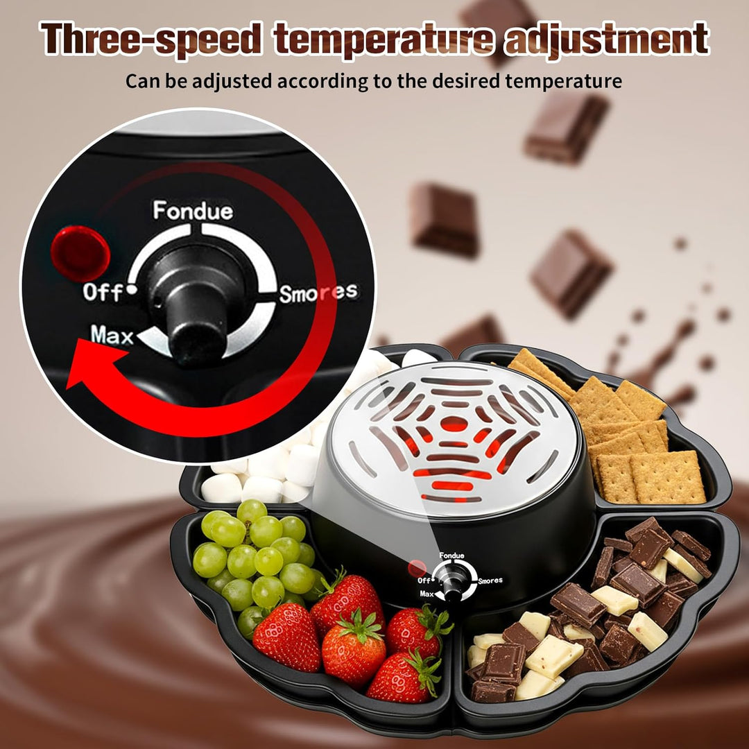 2-in-1 Smores Maker & Schokoladenfondue Set – S'Mores Set für Innenräume, Flammenloser Röster mit 4