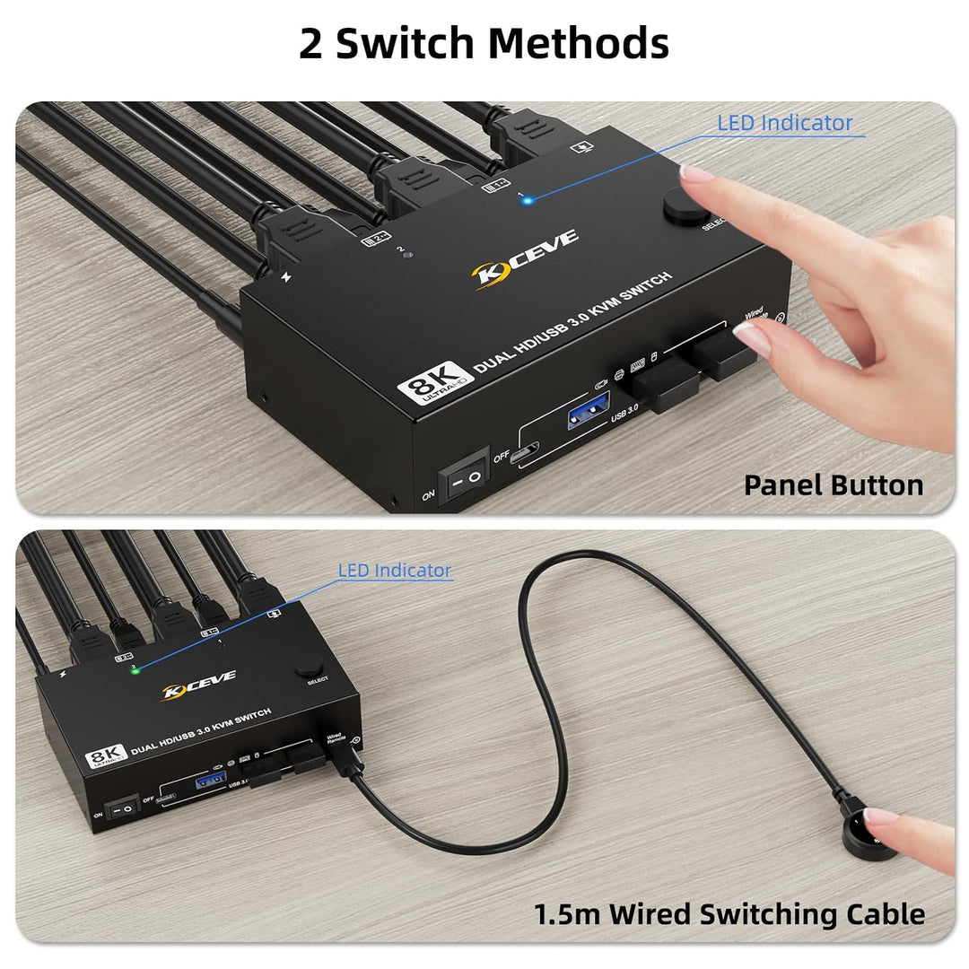 KVM Switch 2 PC 2 Monitore HDMI 8K@60Hz 4K@120Hz, USB 3.0 KVM Switch Dual Monitor HDMI 2.1 Teilen 4