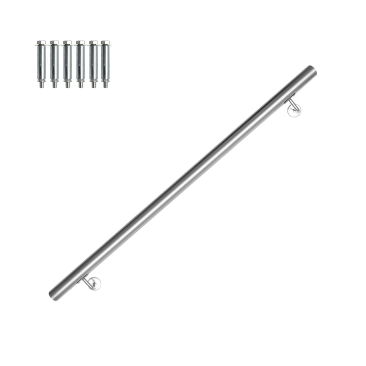 Edelstahl Handlauf 110cm, Treppengeländer mit Wandhalterung und Endkappen, Wandhandlauf Geländer für