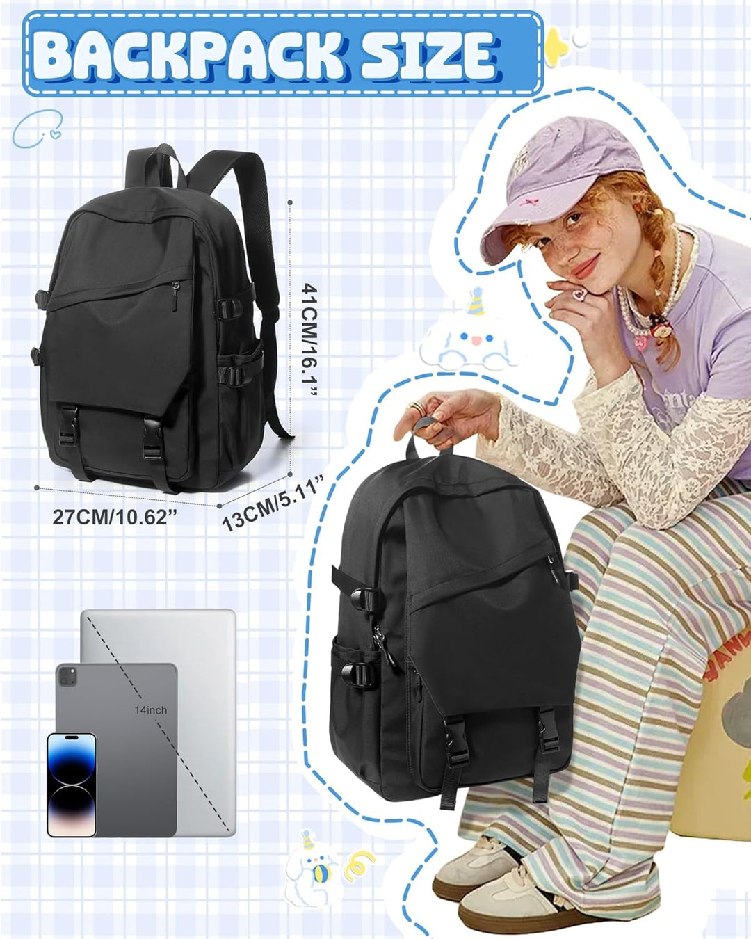 SZLX Schulrucksack Damen Leichte Schultasche Casual Daypack College Laptop-Rucksack für Männer Fraue