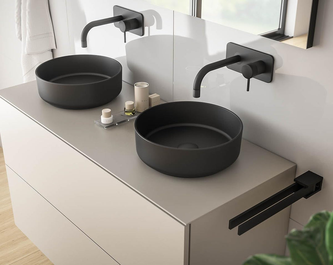 Aufsatz-Waschbecken Bath-O-Line 36x36cm | Keramik rund | schwarz-matt