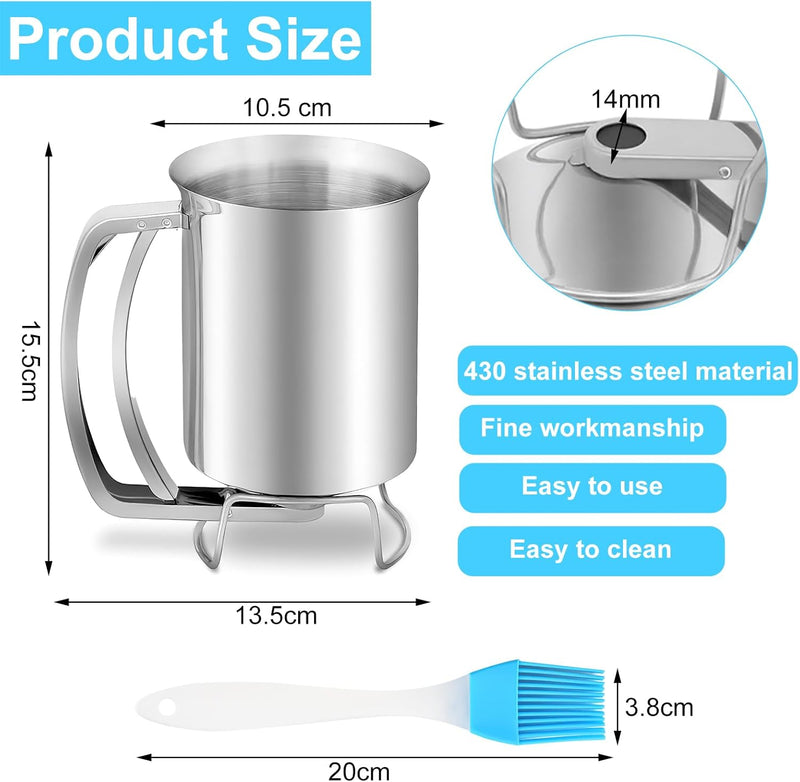 HENGBIRD Teigspender Teigportionierer 800ml Pfannkuchenteigspender Edelstahl Portionierer Teig Kuche