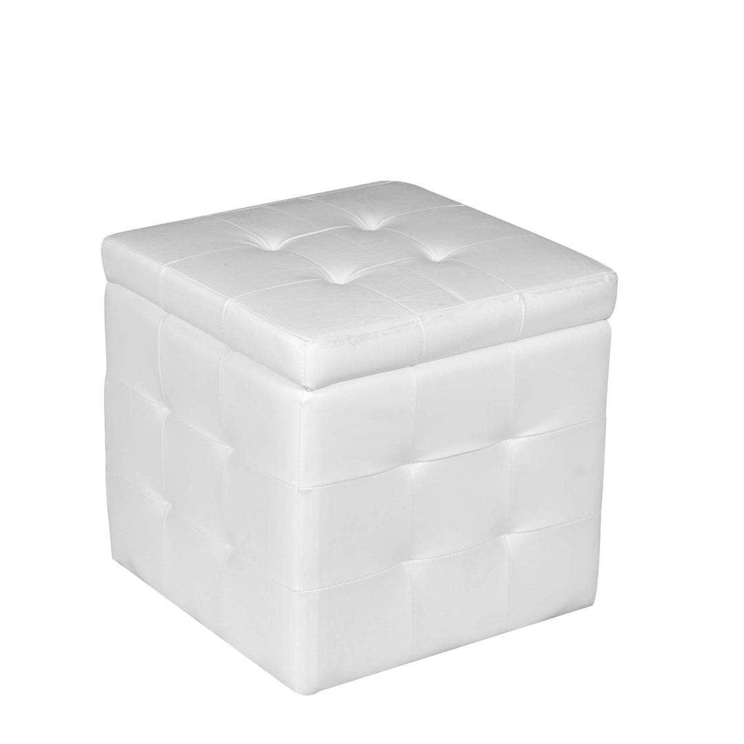 Dmora Pouf-Behälter aus Kunstleder, Farbe weiss, 45 x 47 x 45 cm Bianco, Bianco