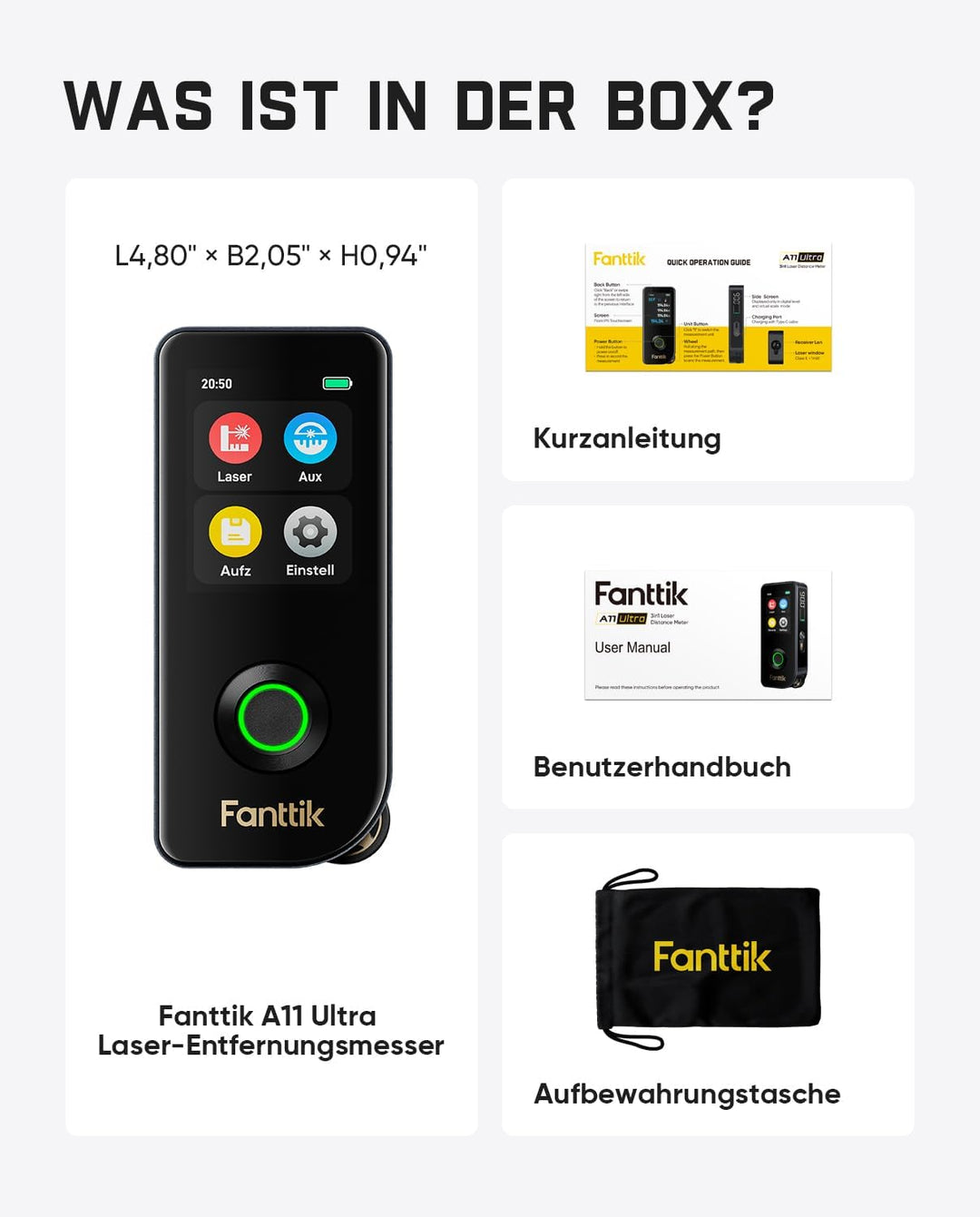 Fanttik A11 Ultra 3-in-1 Laser-Entfernungsmesser, IPS-Touchscreen