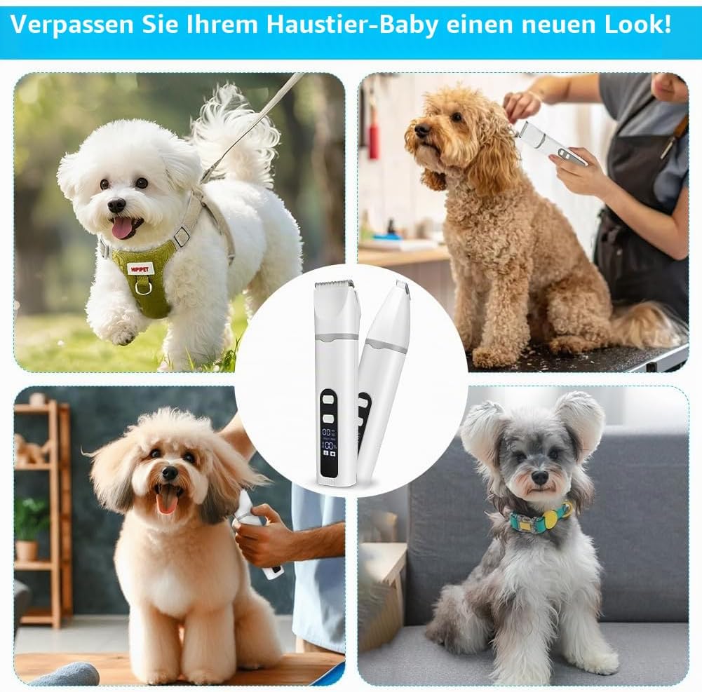 4 in 1 Leise Schermaschine Hund Katze,Leise Pfotentrimmer für Hunde,LCD-Anzeige Haarschneidemaschine