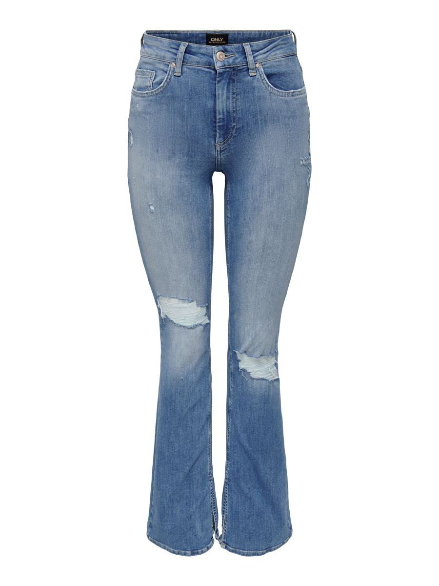 ONLY Female Flared fit Jeans ONLBLUSH Hohe Taille Ausgestellt Jeans S / 30L Light Medium Blue Denim,