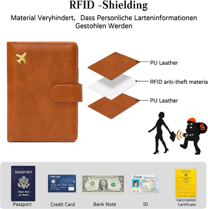 PORRASSO Reisepasshülle Reisezubehör mit RFID-Blocker Schutzhülle Tasche für Kreditkarten PU Reisebr