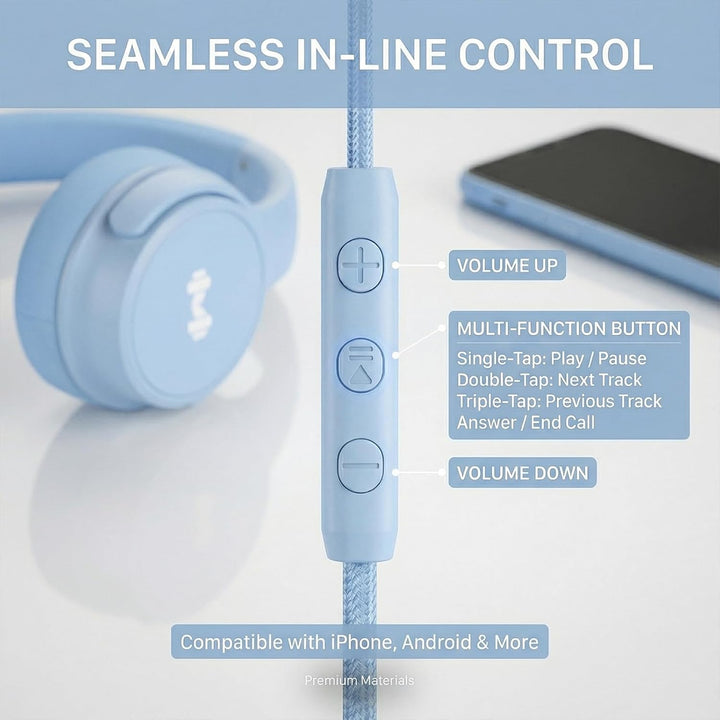 Over-Ear Kopfhörer: Faltbar mit Mikrofon &amp; In-Line Steuerung – 3,5mm Klinke + USB-C Adapter – Weiche