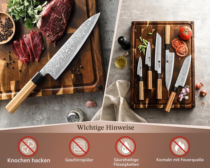 XINZUO Küchenmesser Set 5er 67 Schichten Damaststahl Chefmesser Set, Profi Geschmiedet Damaskus mess
