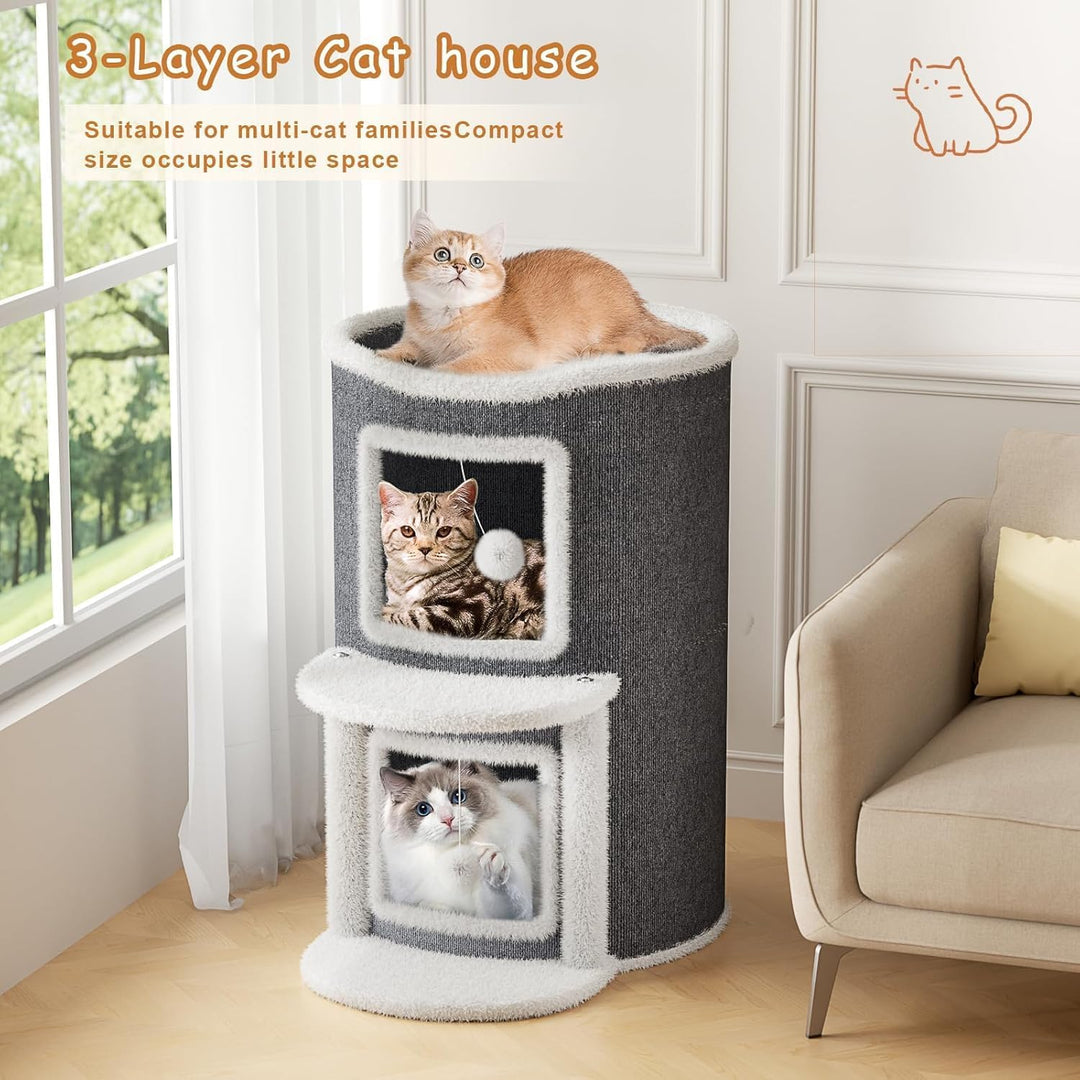 2-stöckige Katzenhöhle Katzenfass, Katzenhaus mit Kratzbrett für Indoor-Katzen,Kratzbaum Klein mit P