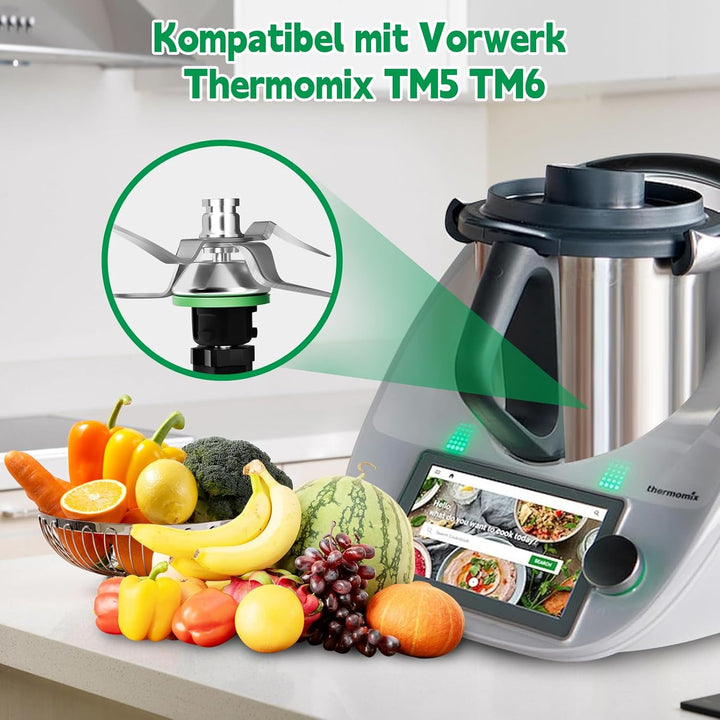 Messer für Vorwerk Thermomix TM5 und Thermomix TM6, Ersatzmesser Mixmesser aus Edelstahl mit Dichtri