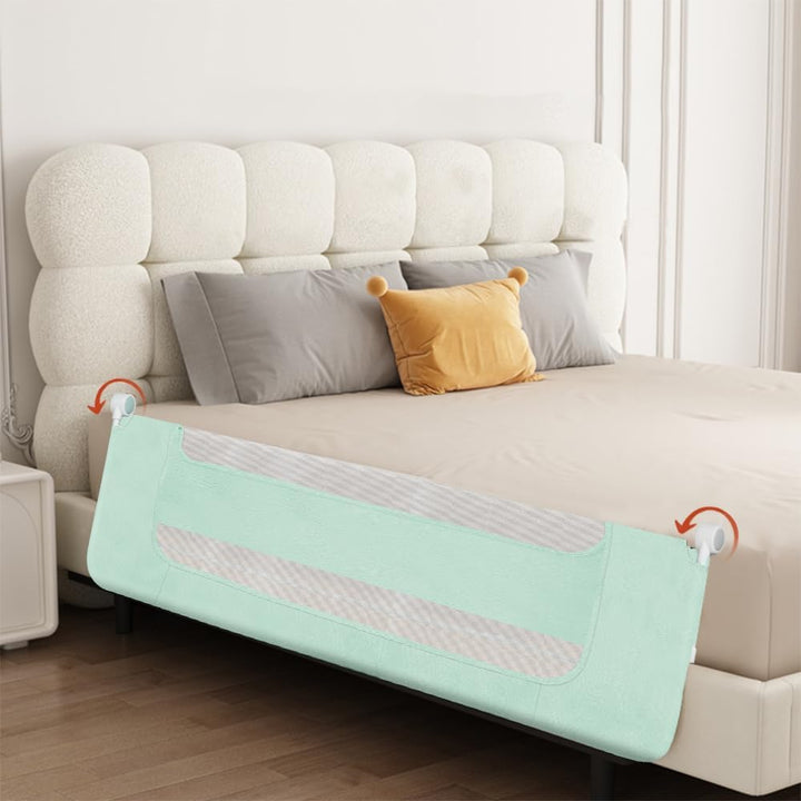 Bettschutzgitter mit Verstellbarer Gurte,Rausfallschutz Bett 180° faltbar für Boxspringbett, Bettgit