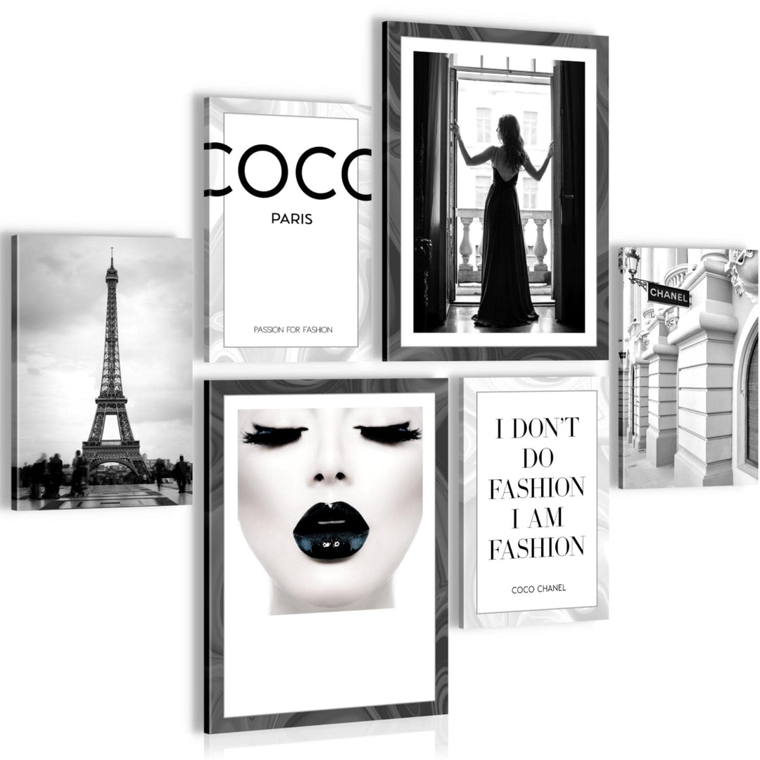 Novart Wandbilder Set Fashion Paris Coco - KEIN EXTRA RAHMEN BENÖTIGT - Modern Deko - Wohnzimmer Mäd