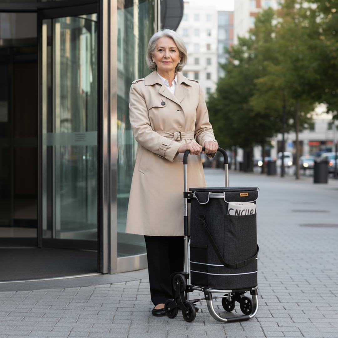 Einkaufstrolley Comfort für Treppen, 50 l (Schwarz), Schwarz