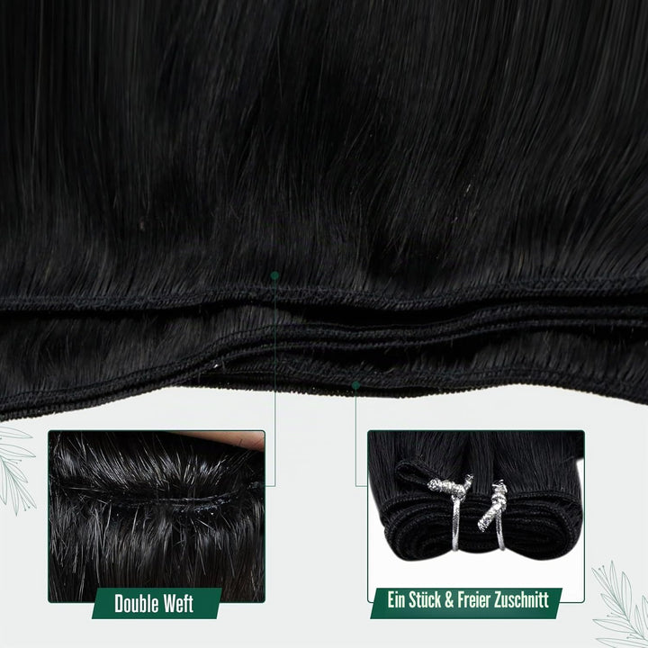 RUNATURE Tressen Extensions Echthaar 100g Schwarz Echthaar Tressen Zum Einnähen Schwarz 35cm Haarver