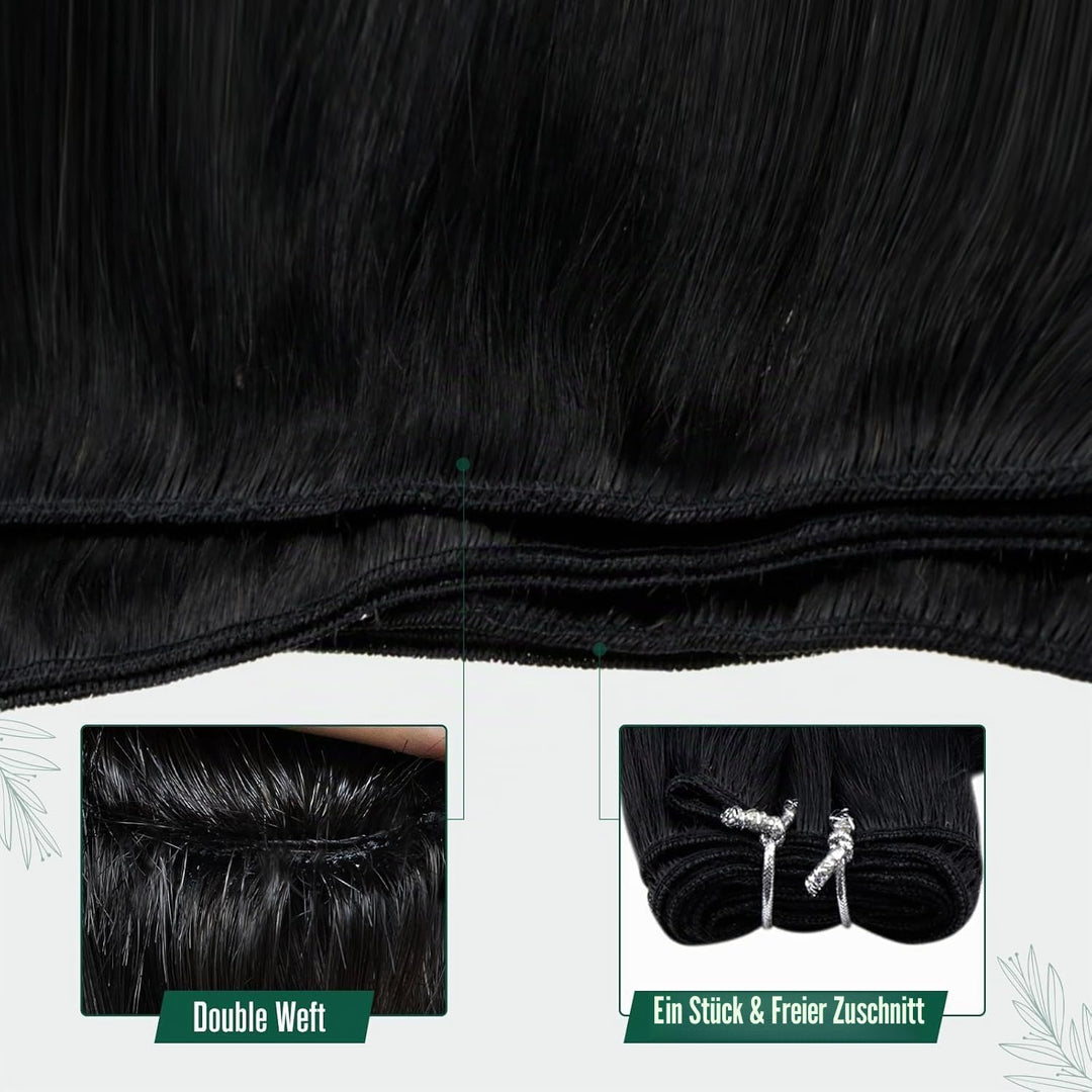RUNATURE Tressen Echthaar 50cm Schwarz Echthaar Tressen Zum Einnähen Schwarz 100g Lang Extensions Ec