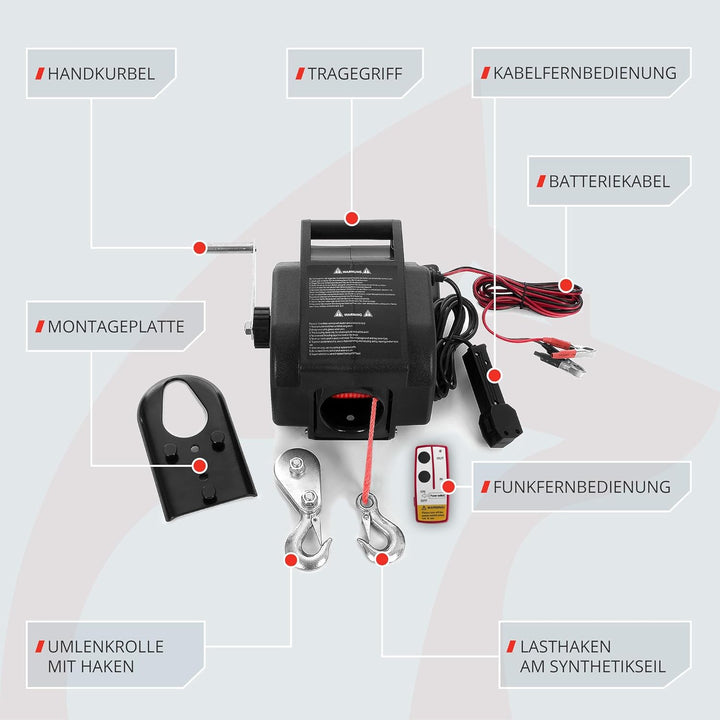 ROTFUCHS Elektrische Seilwinde 12v für Bootstrailer mit Funkfernbedienung – 4990 Kg Zugkraft, Bootsw