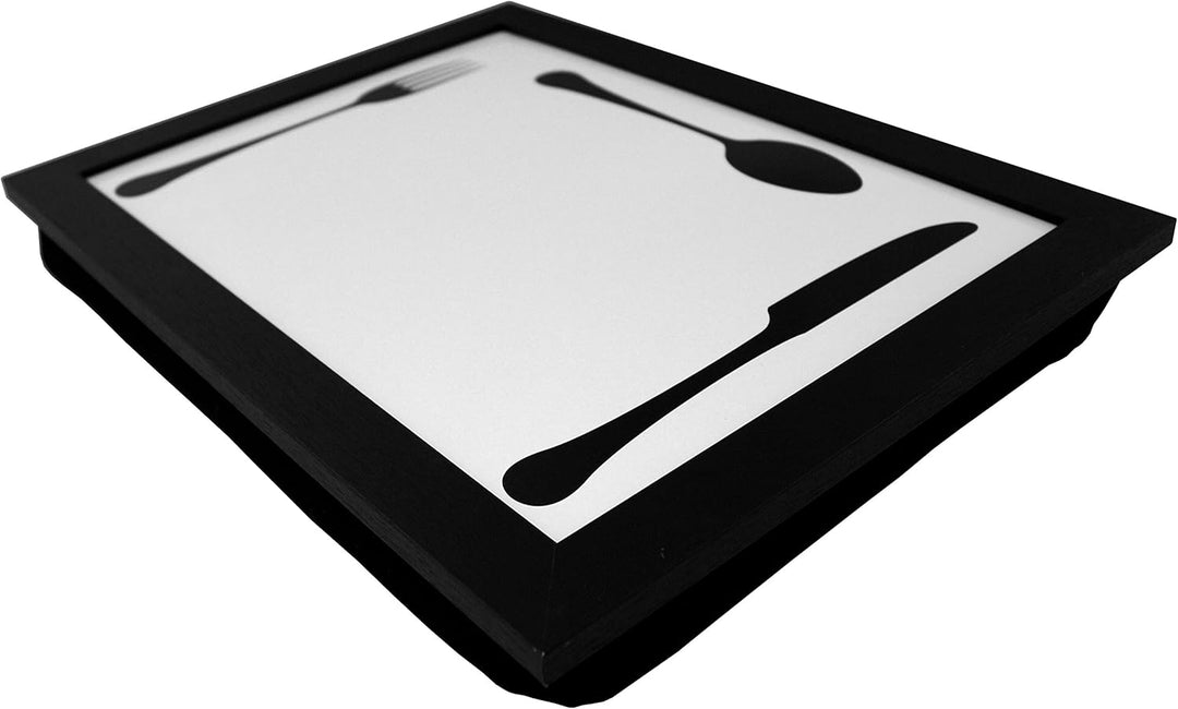 PrimoLiving Knietablett mit Besteck- 40 x 30 x 5 cm – Tablett als Laptopunterlage – Sofa oder Bett-T