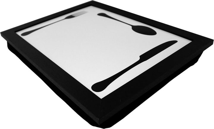 PrimoLiving Knietablett mit Besteck- 40 x 30 x 5 cm – Tablett als Laptopunterlage – Sofa oder Bett-T